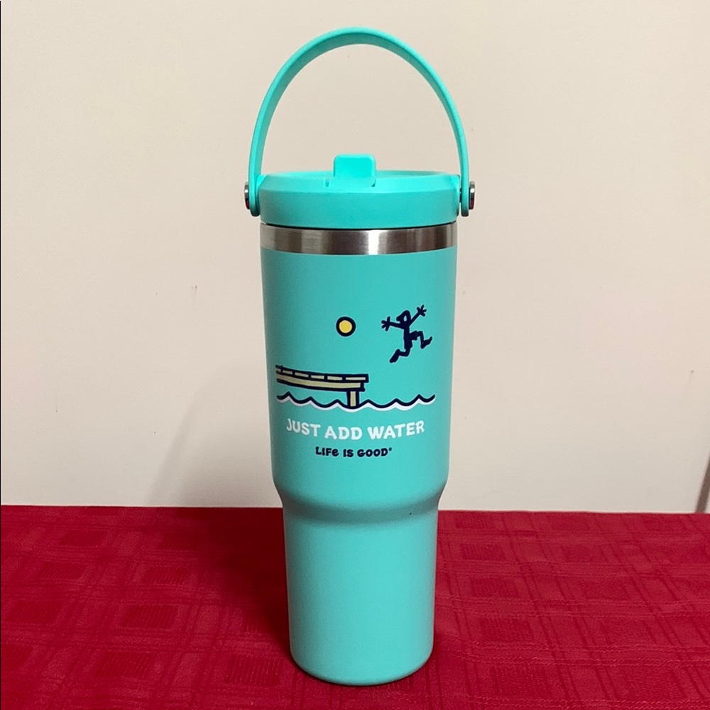 Life is Good Aqua Tumbler with Handle